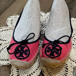Tory Burch Pink and Blue logo Espadrille flats size 7